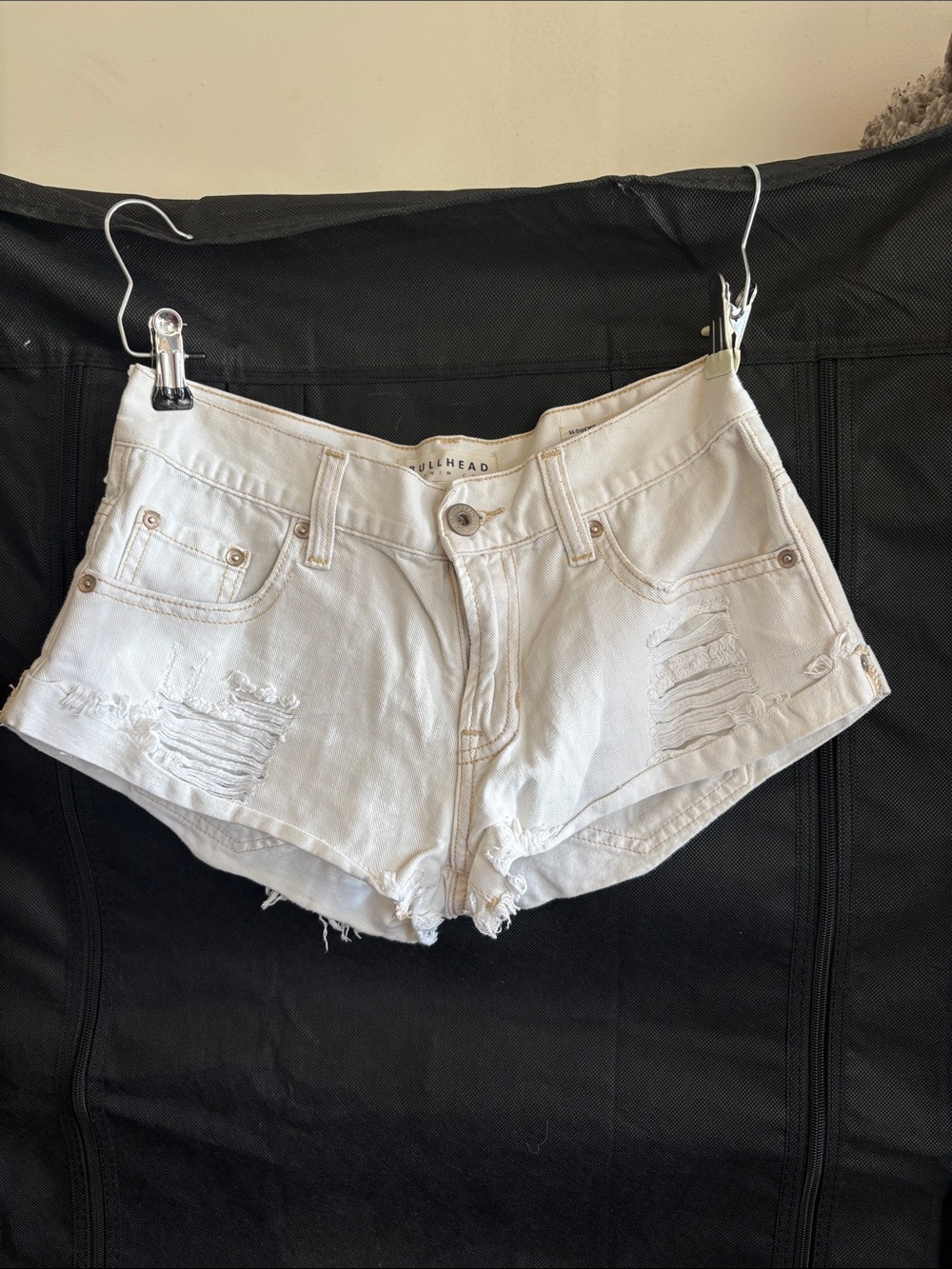 Vintage Bullhead White Distressed Denim Cutoff Shorts